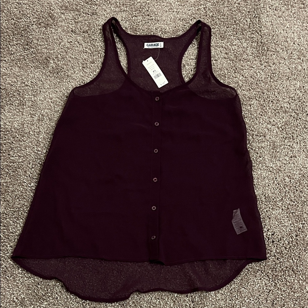 NWT Garage Women's Purple Spirit Button-Front Tank Top Chiffon Tunic Size XS